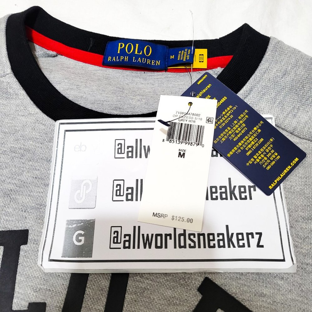 Polo Ralph Lauren RL Phys Ed Grey Sweatshirt Black Red Medium Crew sport bear 67 - Picture 6 of 8